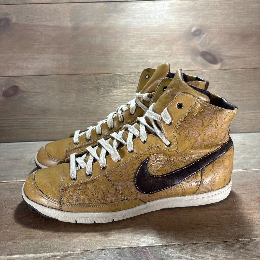 Nike Blazer Mid Womens size 8.5 shoes Gold Tooled Leather High Top sneakers